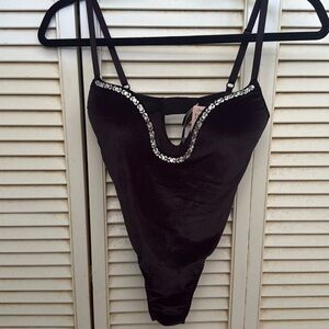 NEW Victoria's Secret Black Velvet Push-Up Rhinestone Bodysuit + Free Gift Wrap